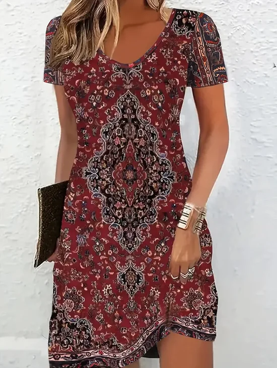 Women's Floral Print Casual V-Neck Short Sleeve Dress