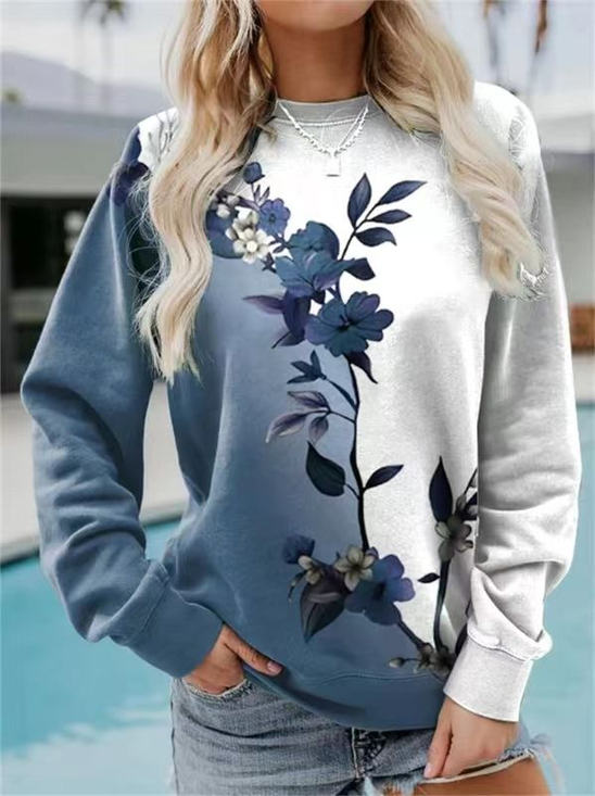 Women Floral Crew Neck Long Sleeve Casual Daily Spring/Fall Sweatshirt