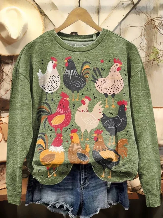 Women Animal Crew Neck Cotton Long Sleeve Vintage Holiday Spring/Fall Sweatshirt