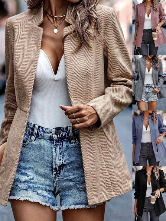 Women Geometric Shawl Collar Tweed Jacket Long Sleeve Casual Split Joint Spring/Fall Daily Jacket Outerwear