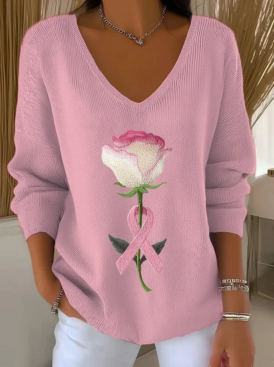 Women Floral V Neck Long Sleeve Casual Daily Spring/Fall T-shirt