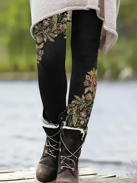 Women Floral Jersey Casual Printing Leggings Daily All Season Legging