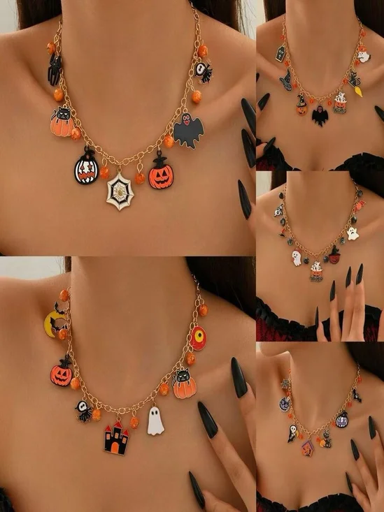 New Halloween Accessories Niche Cat Ghost Pumpkin High-end Jewelry Clavicle Chain Female Pendant Light Luxury Necklace