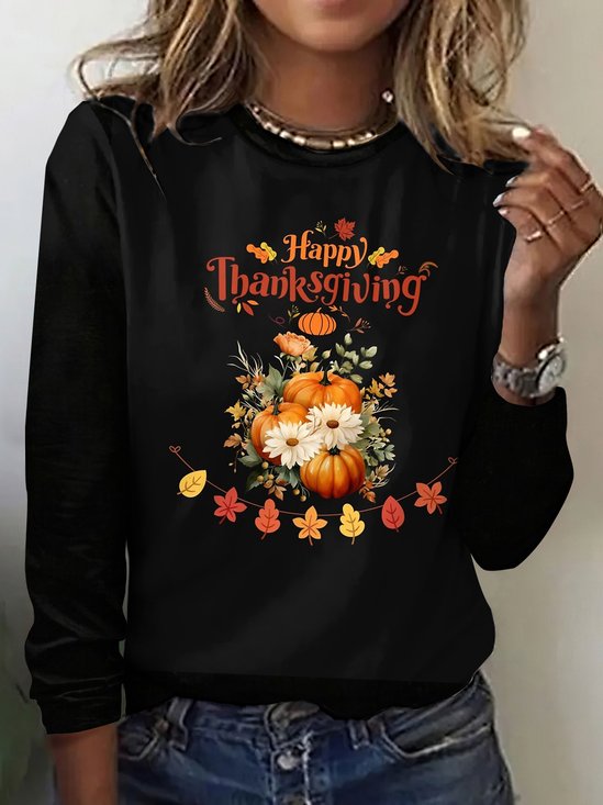 Women Floral Crew Neck Cotton Long Sleeve Vintage Daily Spring/Fall T-shirt