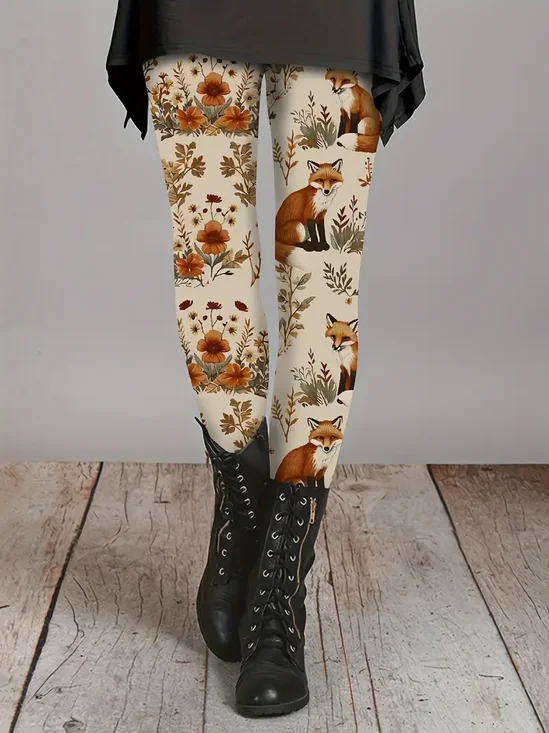 Women Floral Jersey Casual Printing Leggings Daily All Season Legging