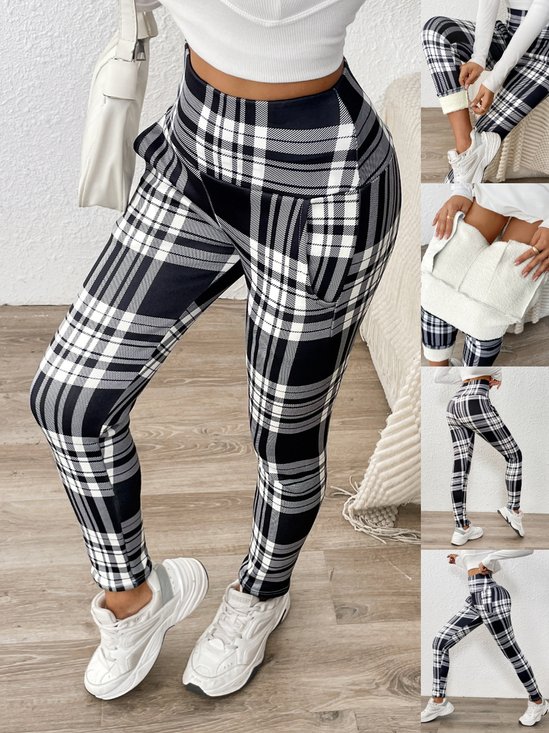 Women Plaid Cashmere Casual Printing Leggings Daily Winter Slim Fit Pants