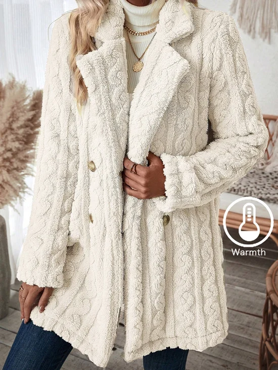 Women Plain Long Sleeve Casual Winter Daily Teddy Jacket Outerwear