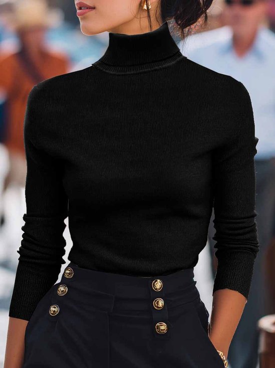 Women Plain Turtleneck Long Sleeve Street Daily Spring/Fall Sweater