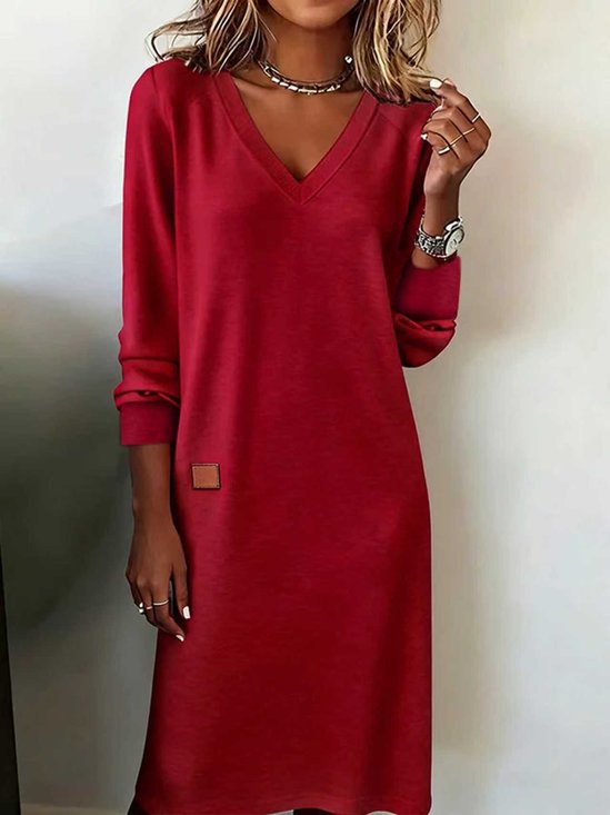 Women Plain V Neck Split Joint T-Shirt Dress Casual Spring/Fall Daily Maxi A-Line Dress