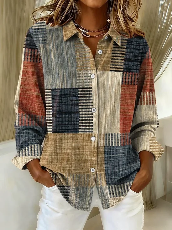 Women Abstract Shirt Collar Long Sleeve Casual Daily Spring/Fall Shirt
