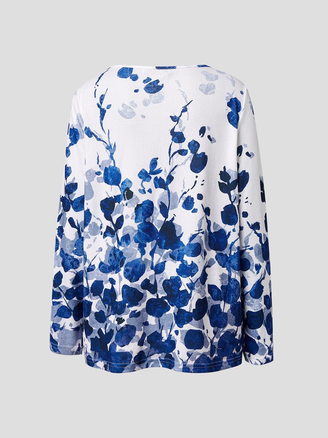 Women's Long Sleeve Casual Floral V-Neck T-Shirts Top