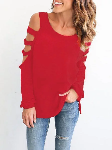 Cold Shoulder Casual Long Sleeve Blouses&shirts | anniecloth