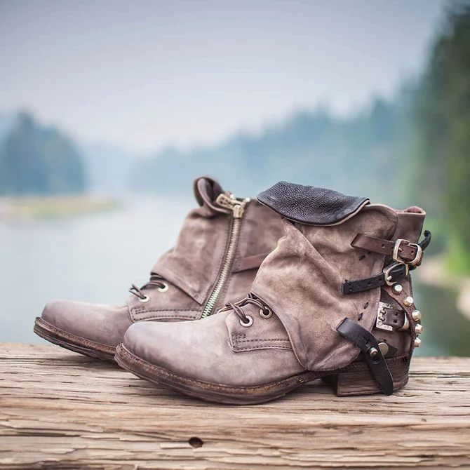 Brown Flat Heel Spring Fall Boots anniecloth