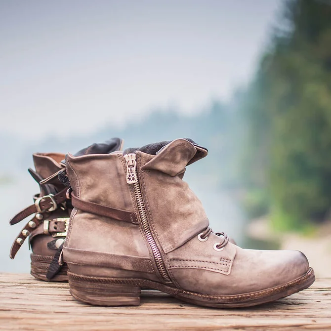 Brown Flat Heel Spring Fall Boots anniecloth