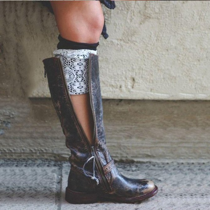 Black Distressed Buckle Boots