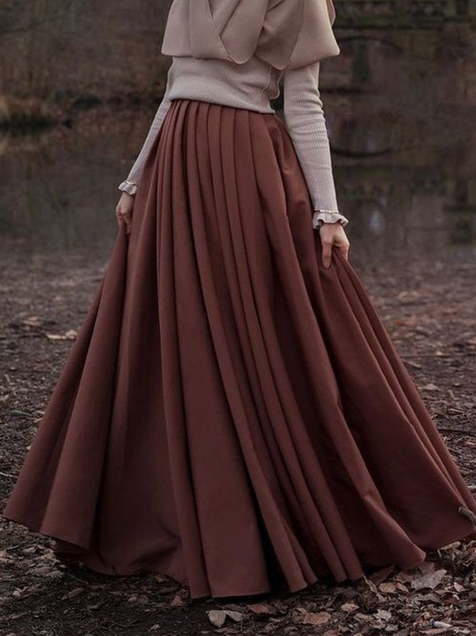 CottonBlend Solid Casual Skirts