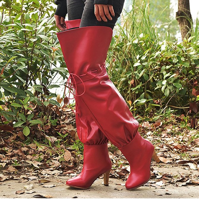 Plus Size Thigh High Boots Womens Winter Slip On High Boots anniecloth