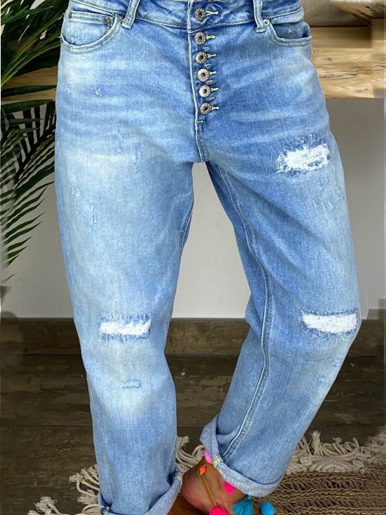 Blue Casual Denim Solid Pants