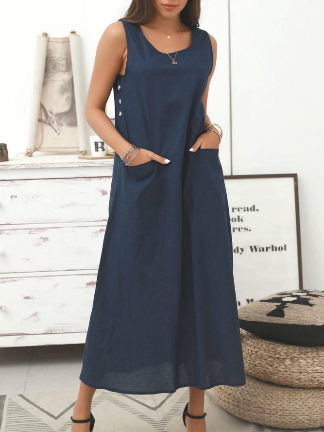Royal Blue A-Line Sleeveless Cotton Dresses