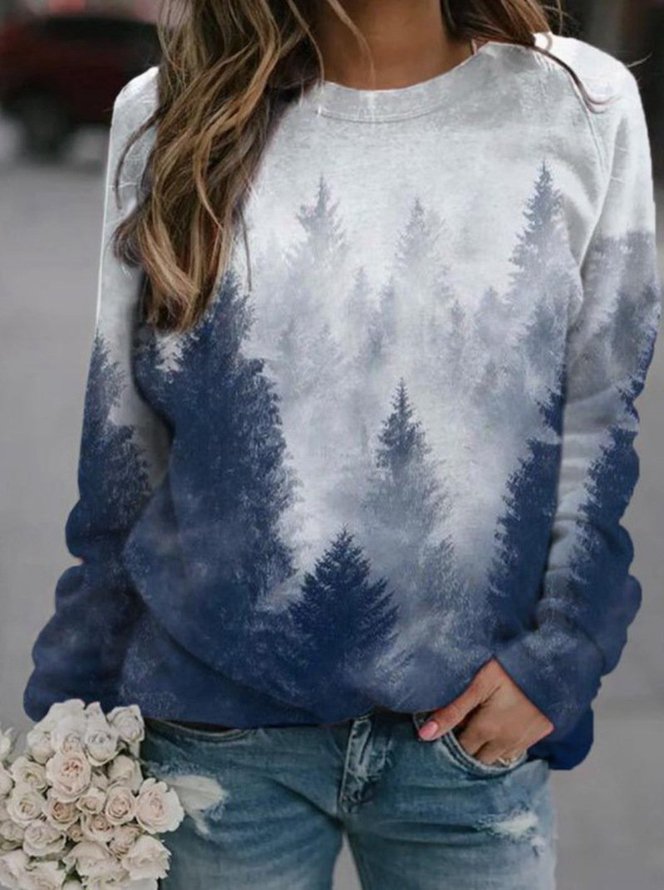Casual Cotton-Blend Printed Sweatshirt