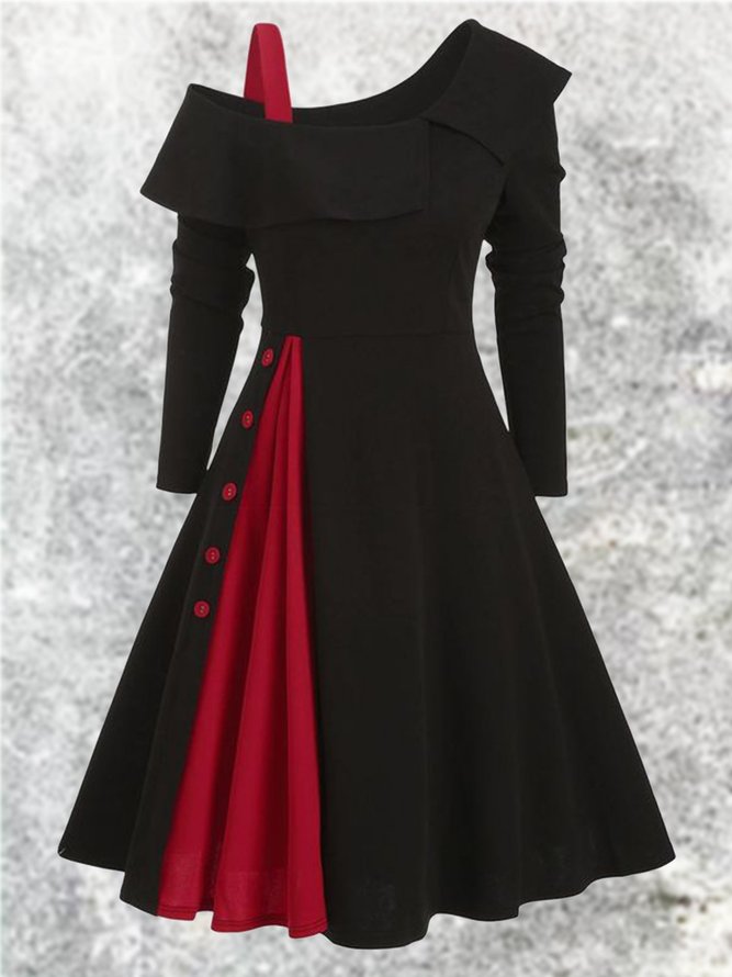 Off Shoulder Paneled Vintage Weaving Dress