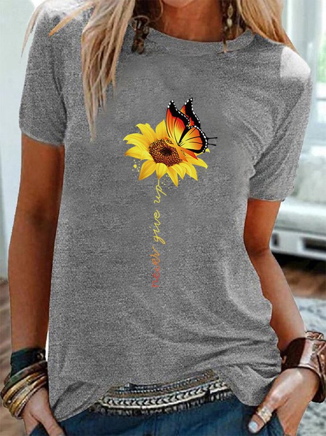 Short Sleeve Floral Casual Crew Neck T-shirt