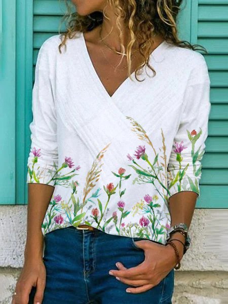 Cotton-Blend Long Sleeve Casual Tops