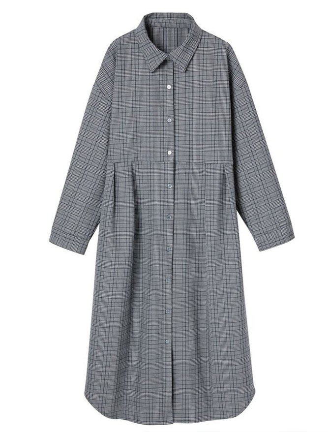 Checkered Long Sleeve Casual Long-Shirt | anniecloth