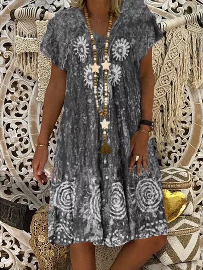Women's Midi Dress Vintage Dress Holiday V Neck Weaving Dress