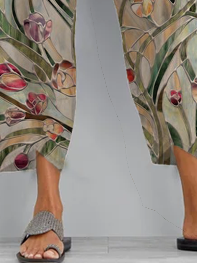 Floral Floral-Print Casual Pants
