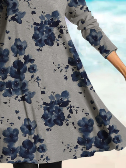 Casual Floral-Print Turtleneck Dresses