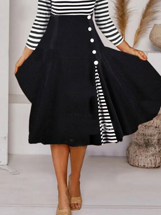 Elegant Striped Buttoned Dresses