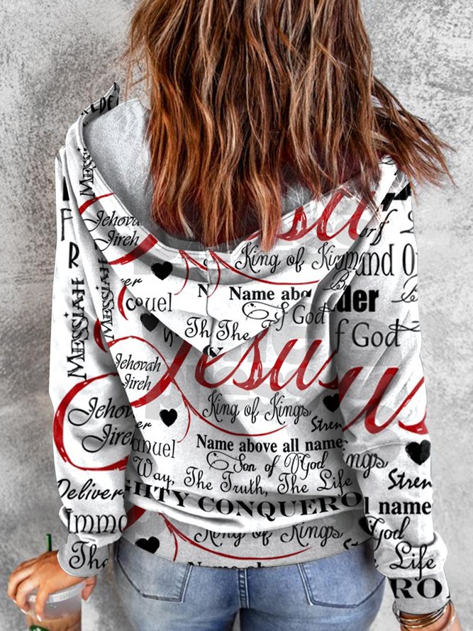 Casual Jesus Pattern Stand Collar Loosen Sweatshirt