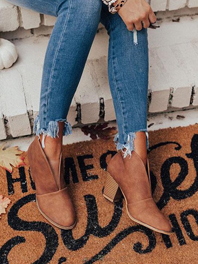 Casual Plain V Mouth Boots