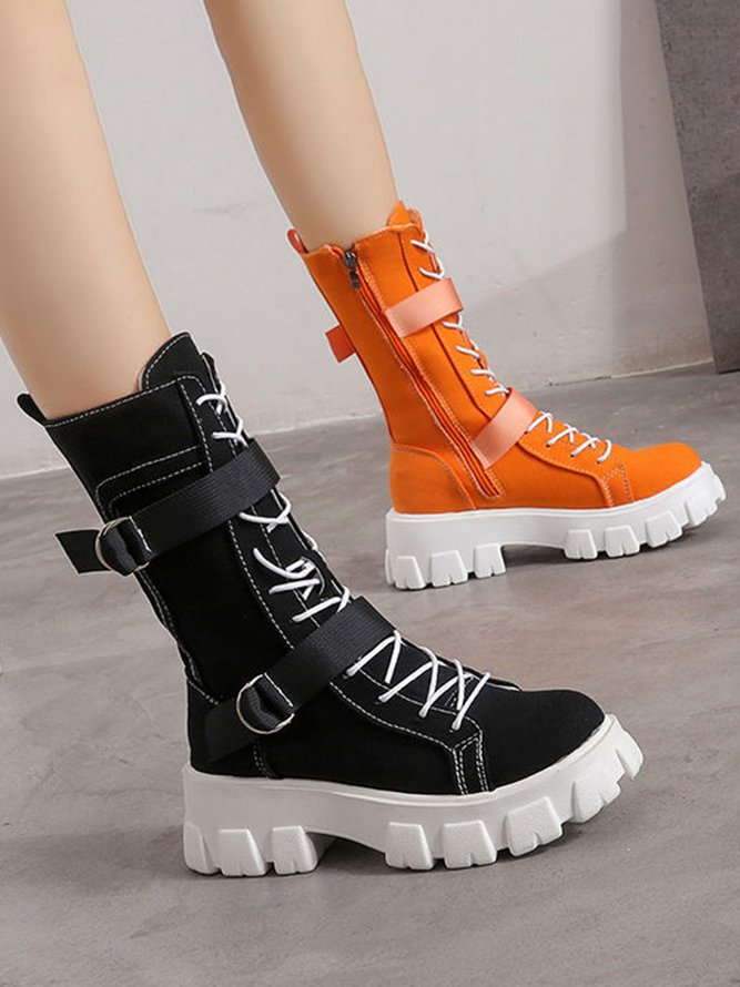 Casual Simple Lace-up Zipper Boots