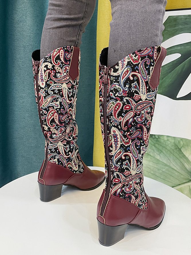 Retro Ethnic Print Cowboy Boots