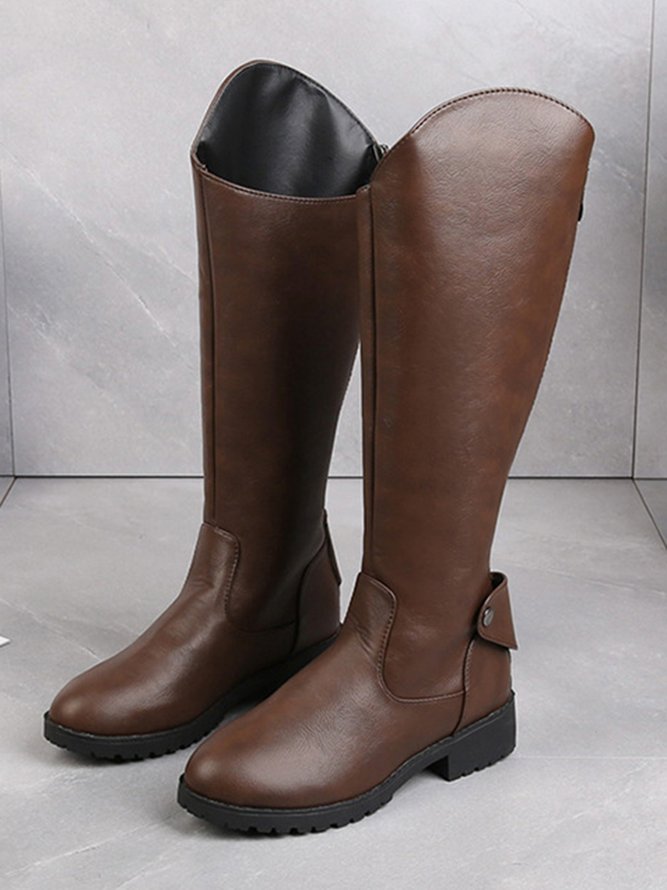 Simple Plain Zipper Cowboy Boots