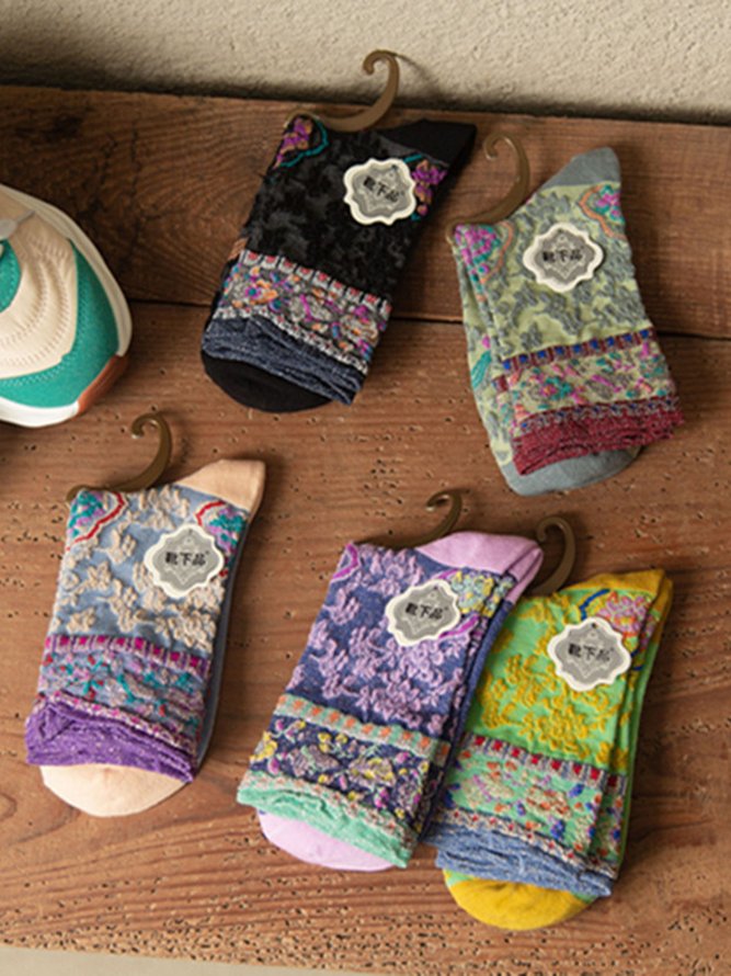 Vintage Embroidered Cotton Socks