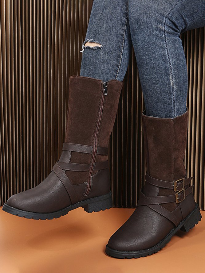 Casual Metal Buckle Stitching Boots