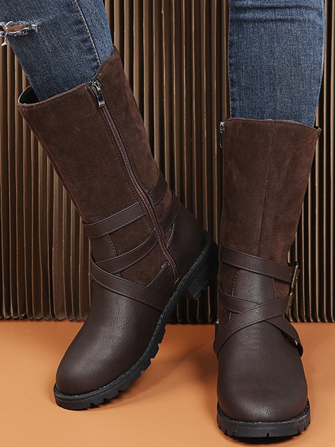 Casual Metal Buckle Stitching Boots