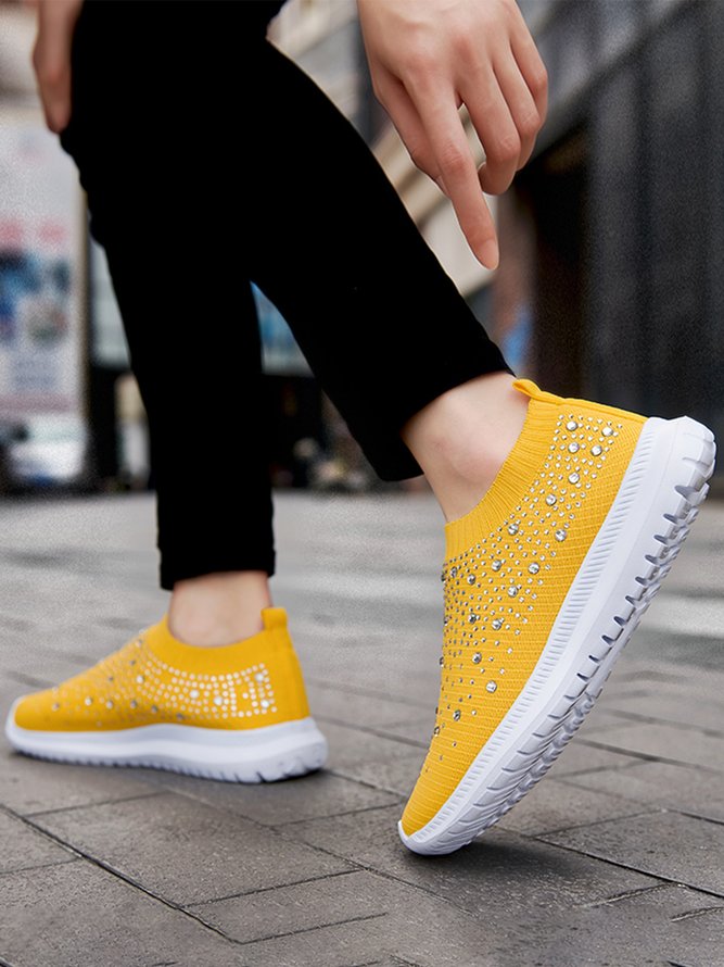 Casual Rhinestone Fly Woven Sneakers