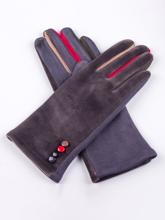 Casual Buttons And Velvet Warm Gloves
