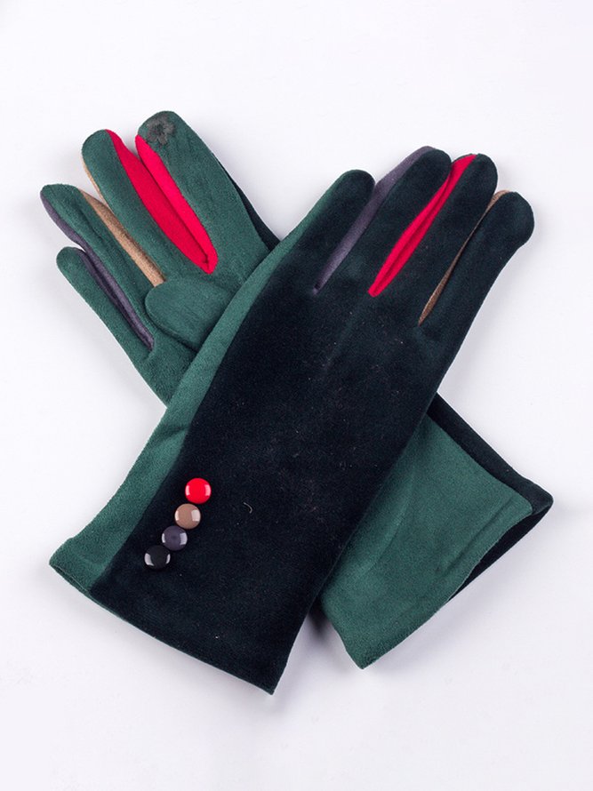 Casual Buttons And Velvet Warm Gloves