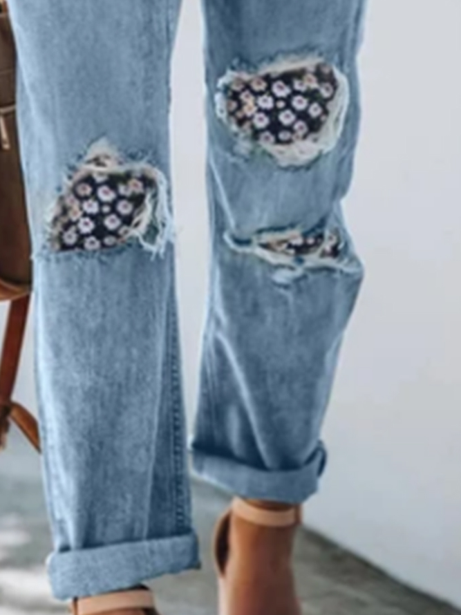 Casual Floral Denim Pants（accessory not included）