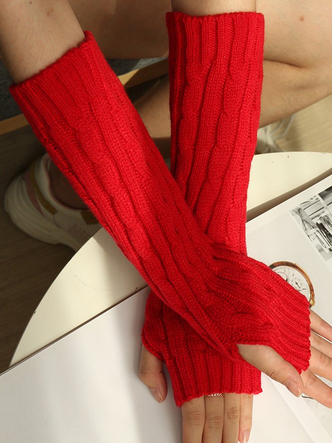 Simple Plain Warm Knitted Half Finger Gloves