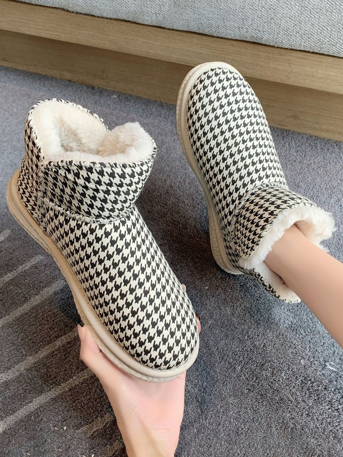 Casual Houndstooth Plus Cashmere Warm Snow Boots