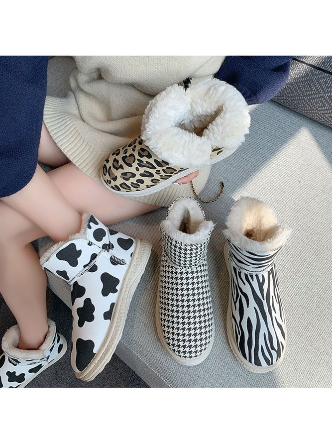 Casual Leopard Print Warm Snow Boots