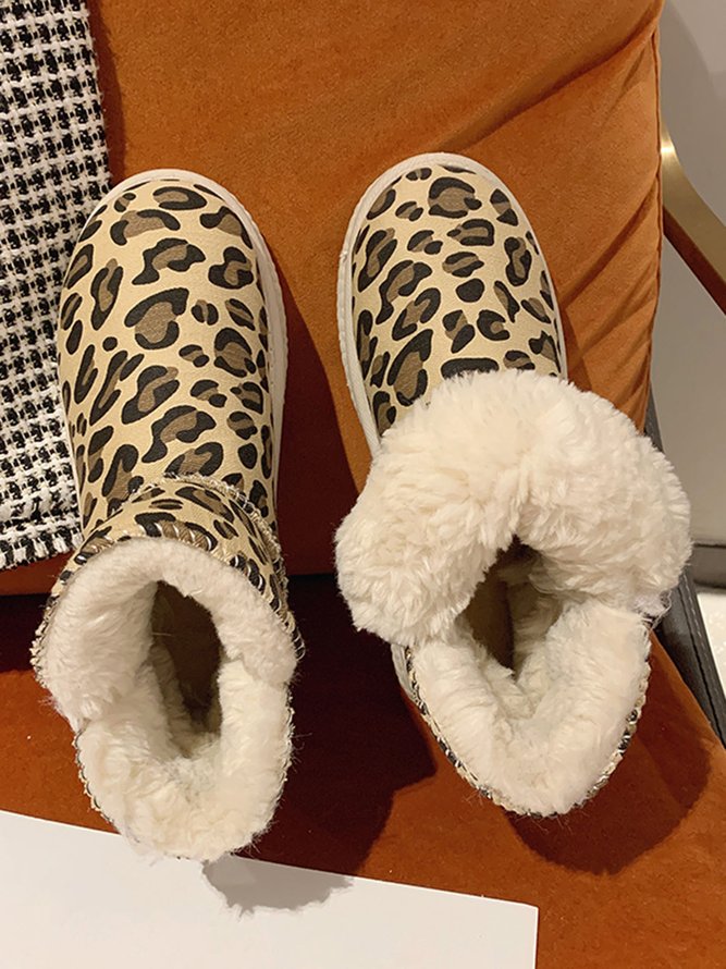 Casual Leopard Print Warm Snow Boots