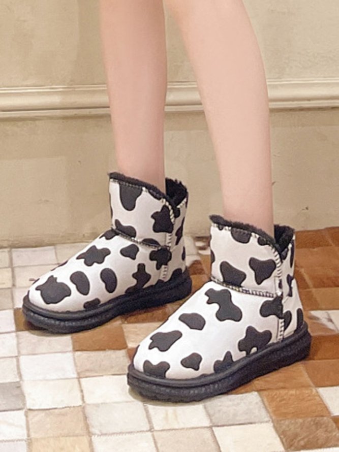 Casual Cow Pattern Plus Velvet Warm Snow Boots