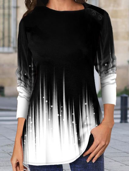 Asymmetrical Neck Ombre Printed Casual Long Sleeve T-Shirt & Top